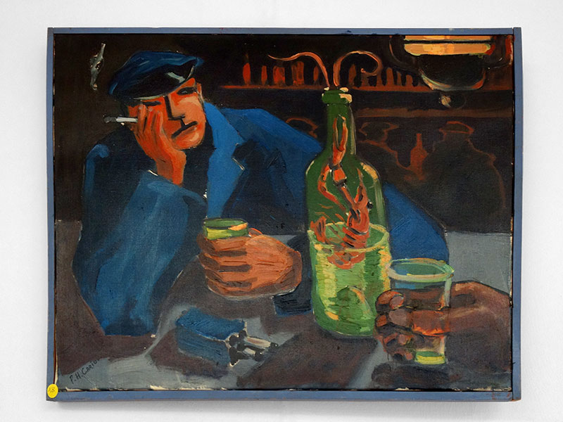 Pierre Cariou - « Après une féroce campagne à la langoustine - Chez Soaz - Penven » - Peinture sur toile (1991)